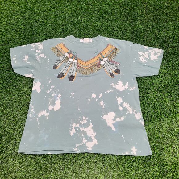 Vintage 1992 Native-American Feather Shirt XL 23x26 Bleached - Picture 1 of 13